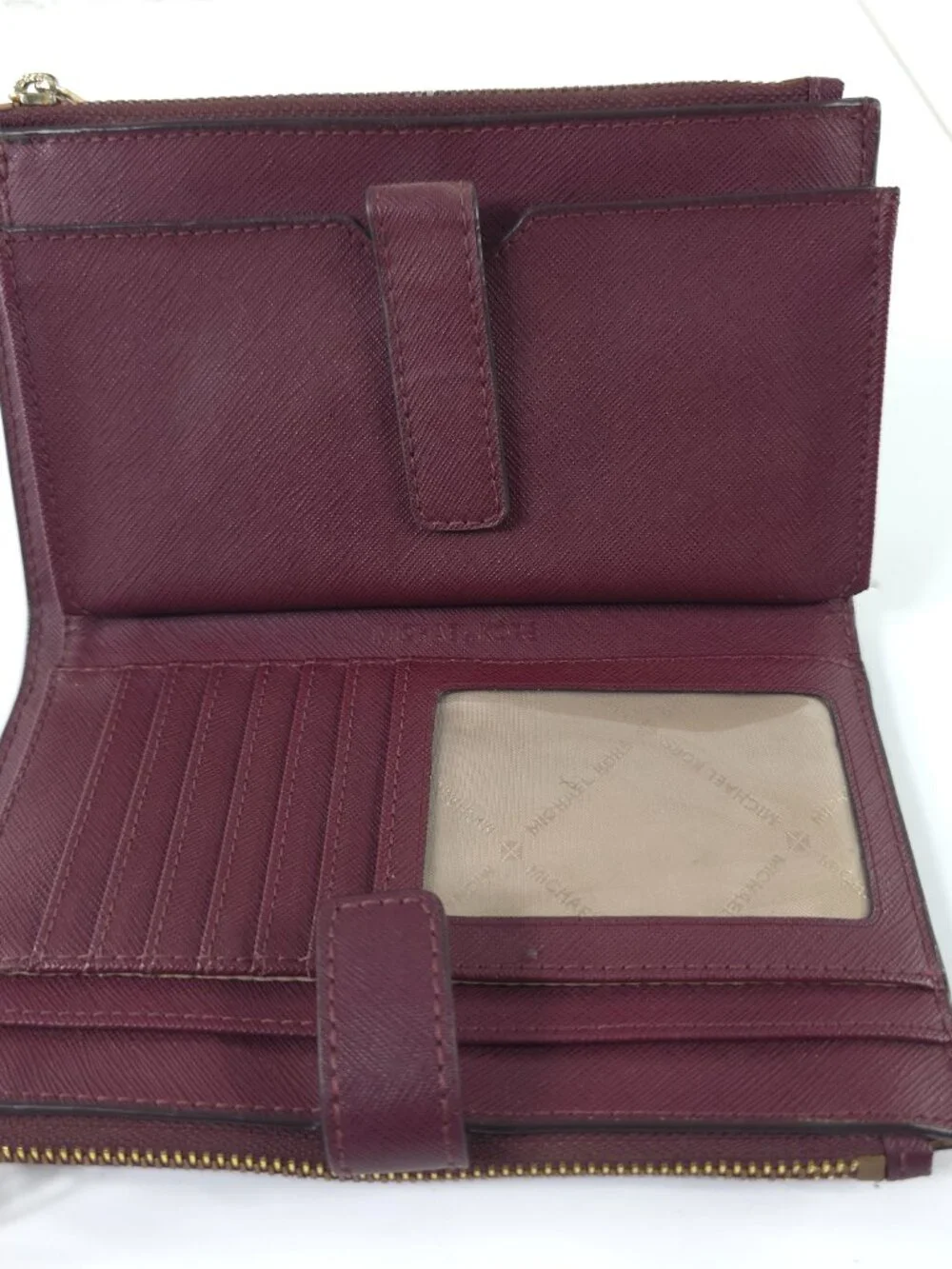 MICHAEL KORS Jet Set Double Zip Wallet Merlot Leather *NO WRISTLET* *VGC* MK....